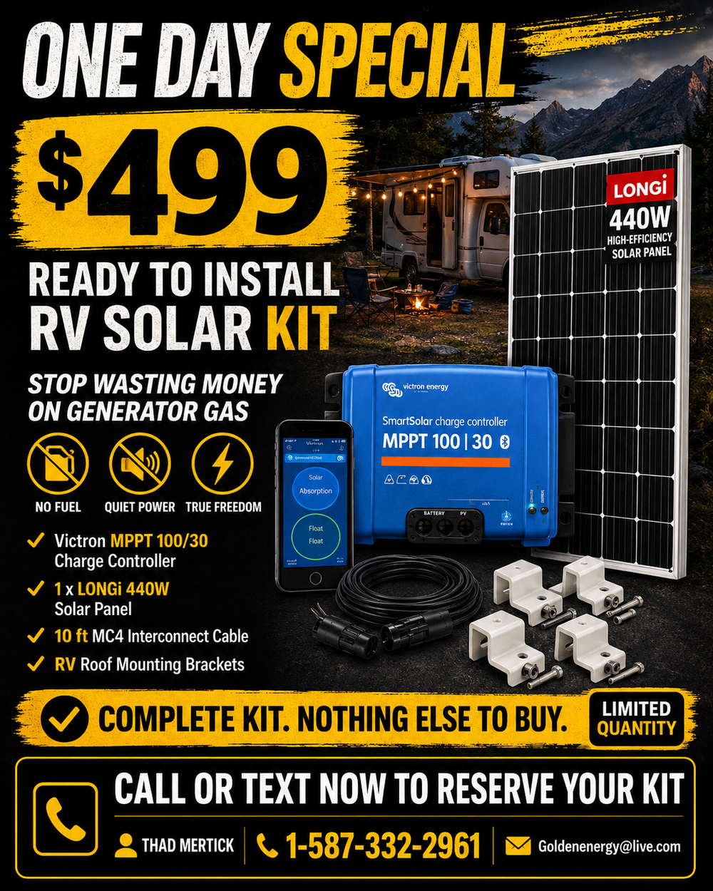 440W RV Solar Charging Kit with Victron MPPT 100/30
